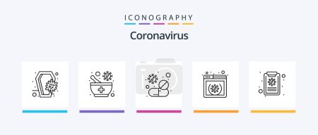 Ilustración de Coronavirus Line 5 Icon Pack Including pill. fever. healthcare. cough. nose. Creative Icons Design - Imagen libre de derechos