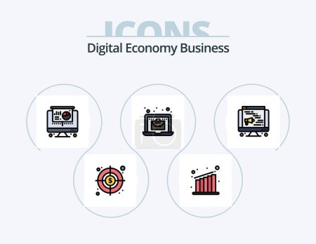 Illustration for Digital Economy Business Line Filled Icon Pack 5 Icon Design. digital. setting. digital. page. codding - Royalty Free Image