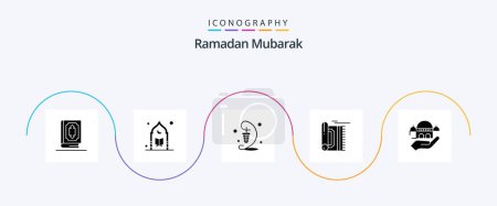 Illustration for Ramadan Glyph 5 Icon Pack Including rug. carpet. prayer. festival. ramadan - Royalty Free Image