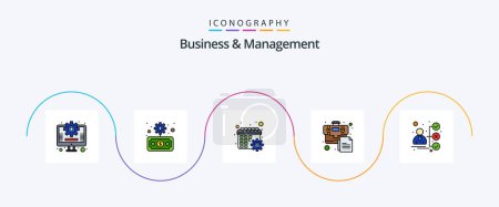 Illustration for Business And Management Line Filled Flat 5 Icon Pack Including portfolio. briefcase. gear. document. briefcase - Royalty Free Image