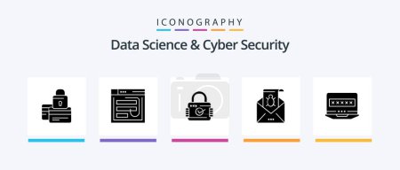 Téléchargez les illustrations : Data Science And Cyber Security Glyph 5 Icon Pack Including bug. security. internet. padlock. website. Creative Icons Design - en licence libre de droit