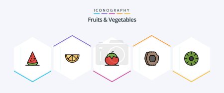 Téléchargez les illustrations : Fruits and Vegetables 25 FilledLine icon pack including food. fruits. fruit. food. apricot - en licence libre de droit