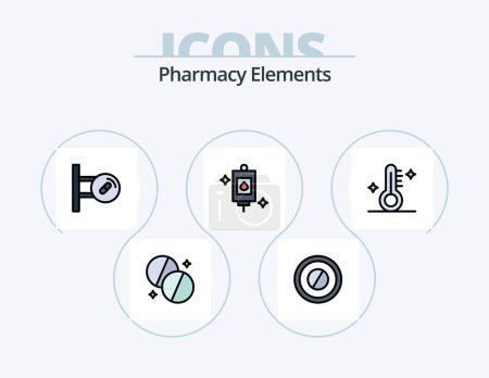 Ilustración de Pharmacy Elements Line Filled Icon Pack 5 Icon Design. medical . cold . soup. medical - Imagen libre de derechos