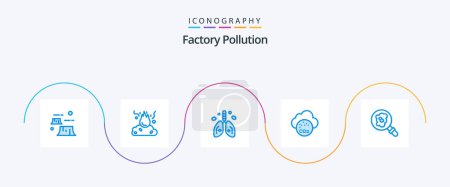 Téléchargez les illustrations : Factory Pollution Blue 5 Icon Pack Including co pollution. air. pollution. organ. heart - en licence libre de droit