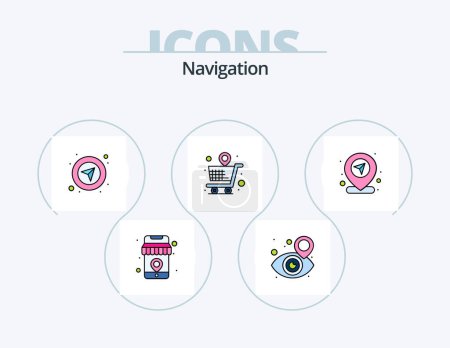 Téléchargez les illustrations : Navigation Line Filled Icon Pack 5 Icon Design. location. map. pin. location. pointer - en licence libre de droit
