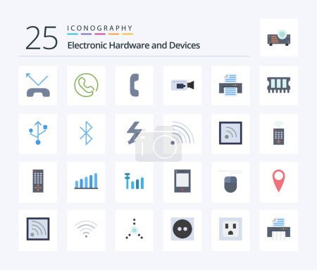 Illustration for Devices 25 Flat Color icon pack including bluetooth. connection. record. ram. hardware - Royalty Free Image