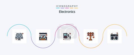 Illustration for Electronics Line Filled Flat 5 Icon Pack Including . mixer. electronics. midi. electric tower - Royalty Free Image