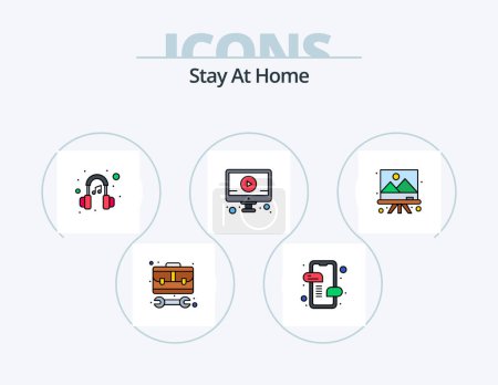 Ilustración de Stay At Home Line Filled Icon Pack 5 Icon Design. pin. shirt. pillow. drying. clothing - Imagen libre de derechos