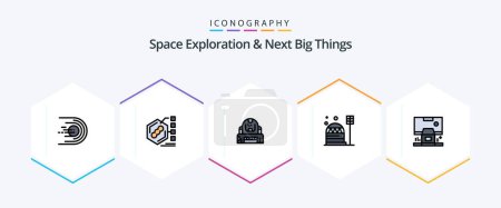 Ilustración de Space Exploration And Next Big Things 25 FilledLine icon pack including construction. base. form. protection. explorer - Imagen libre de derechos
