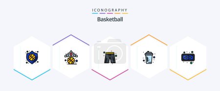 Téléchargez les illustrations : Basketball 25 FilledLine icon pack including arrows. juice. cloth. drink. basketball - en licence libre de droit