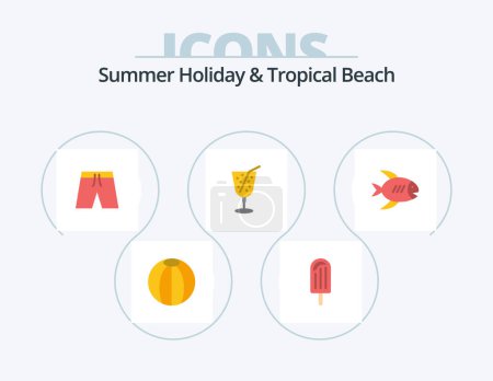 Ilustración de Beach Flat Icon Pack 5 Icon Design. fish. beach. beach. juice. beach - Imagen libre de derechos