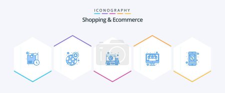 Illustration for Shopping And Ecommerce 25 Blue icon pack including app discount. store. world. shop. truck - Royalty Free Image