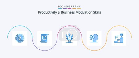 Téléchargez les illustrations : Productivity And Business Motivation Skills Blue 5 Icon Pack Including human. assortment. world. abilities. multitask - en licence libre de droit