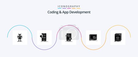 Ilustración de Coding And App Development Glyph 5 Icon Pack Including operational. window. application. developer. mobile - Imagen libre de derechos