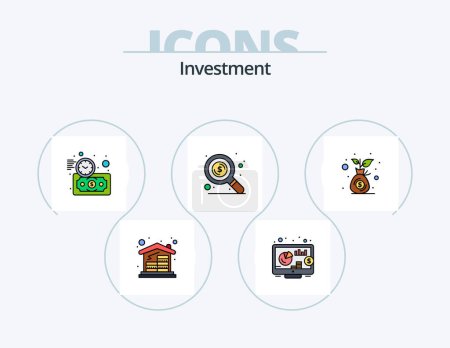 Téléchargez les illustrations : Investment Line Filled Icon Pack 5 Icon Design. currency. money. online. list. check list - en licence libre de droit