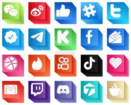 Téléchargez les illustrations : 20 High Quality 3D Social Media Icons such as facebook. kickstarter. spotify and telegram icons. Professional and high-definition - en licence libre de droit