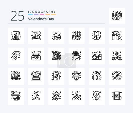 Téléchargez les illustrations : Valentines Day 25 Line icon pack including gift. love. communication. rose. honeymoon - en licence libre de droit
