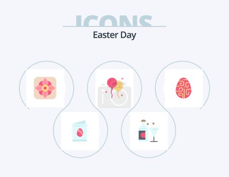 Téléchargez les illustrations : Easter Flat Icon Pack 5 Icon Design. egg. decoration. flower. celebration. easter - en licence libre de droit