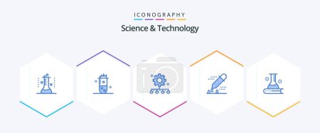 Illustration for Science And Technology 25 Blue icon pack including microbiology. chemical test. nuclear fission. work plan. team performance - Royalty Free Image