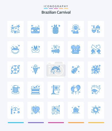 Illustration for Creative Brazilian Carnival 25 Blue icon pack  Such As maracas. placeholder. fruit. pin. brazil - Royalty Free Image