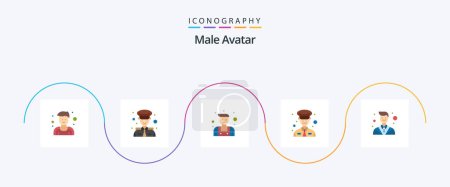 Téléchargez les illustrations : Male Avatar Flat 5 Icon Pack Including . employee. locksmith. counselor. police - en licence libre de droit