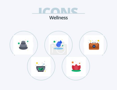 Illustration for Wellness Flat Icon Pack 5 Icon Design. first. aid. massage. water. drop - Royalty Free Image