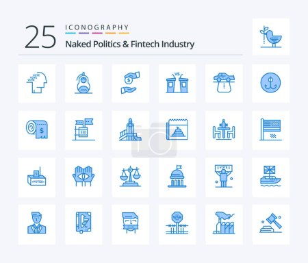 Téléchargez les illustrations : Naked Politics And Fintech Industry 25 Blue Color icon pack including politician. democracy. peace. debate. bureaucracy - en licence libre de droit