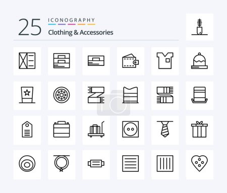 Illustration for Clothing & Accessories 25 Line icon pack including top hat. hat. t shirt. fashion. winter - Royalty Free Image