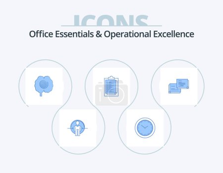 Illustration for Office Essentials And Operational Exellence Blue Icon Pack 5 Icon Design. chat. result. timmer. report card. psychology - Royalty Free Image