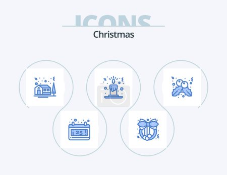 Téléchargez les illustrations : Christmas Blue Icon Pack 5 Icon Design. . holly. house. christmas. candle light - en licence libre de droit
