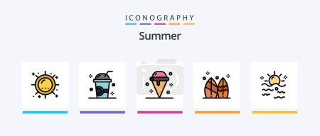 Illustration for Summer Line Filled 5 Icon Pack Including suitcase. holiday. summer. sunshine. sun. Creative Icons Design - Royalty Free Image