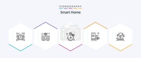 Illustration for Smart Home 25 Line icon pack including smart. home. wrist. door. light - Royalty Free Image