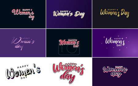 Illustration for Set of Happy Woman's Day handwritten lettering modern calligraphy collection suitable for greeting or invitation cards. festive tags. and posters - Royalty Free Image