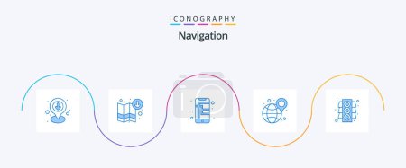 Ilustración de Navigation Blue 5 Icon Pack Including signal. map. navigation. location. street map - Imagen libre de derechos