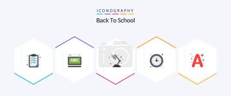 Téléchargez les illustrations : Back To School 25 Flat icon pack including a. timer. lamp. time. clock - en licence libre de droit