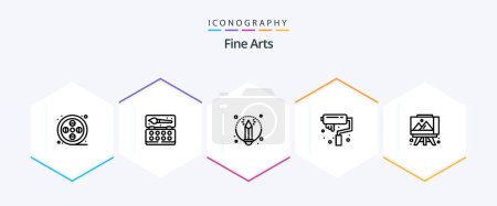Illustration for Fine Arts 25 Line icon pack including arts. easel. creative. roller. arts - Royalty Free Image