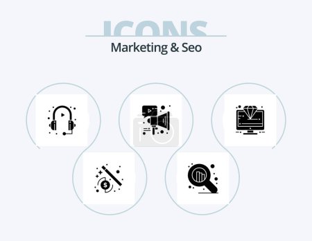 Illustration for Marketing And Seo Glyph Icon Pack 5 Icon Design. monitor. diamond. marketing. speaker. marketing - Royalty Free Image