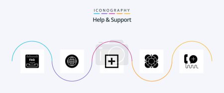 Ilustración de Help And Support Glyph 5 Icon Pack Including lifeguard. essentials. help. support. information - Imagen libre de derechos