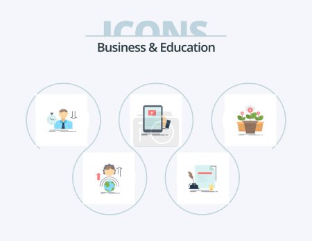 Téléchargez les illustrations : Business And Education Flat Icon Pack 5 Icon Design. online. time. document. depression. fail - en licence libre de droit