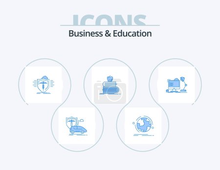 Téléchargez les illustrations : Business And Education Blue Icon Pack 5 Icon Design. student. back to school. connection. safe. medical - en licence libre de droit