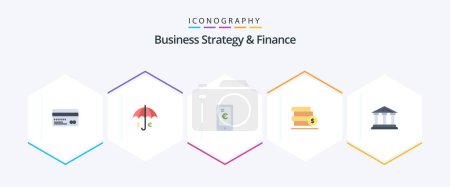 Illustration for Business Strategy And Finance 25 Flat icon pack including save. stack. euro. money. euro - Royalty Free Image