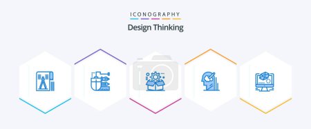 Ilustración de Design Thinking 25 Blue icon pack including user. mind. pencil. configuration. gear - Imagen libre de derechos
