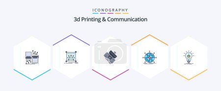 Illustration for 3d Printing And Communication 25 FilledLine icon pack including international. business. object. telecommunication. communication - Royalty Free Image
