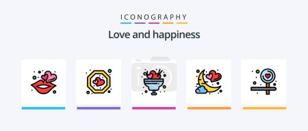 Téléchargez les illustrations : Love Line Filled 5 Icon Pack Including heart. wedding. heart. ring. romantic. Creative Icons Design - en licence libre de droit