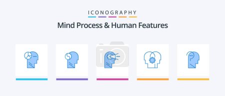 Illustration for Mind Process And Human Features Blue 5 Icon Pack Including confuse brain. setting. cognitive. mind. brain. Creative Icons Design - Royalty Free Image