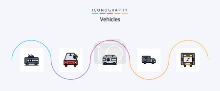 Téléchargez les illustrations : Vehicles Line Filled Flat 5 Icon Pack Including lorry. truck. combo. transport. delivery - en licence libre de droit