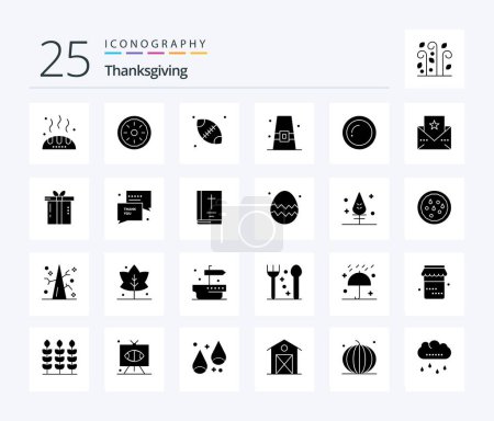 Illustration for Thanks Giving 25 Solid Glyph icon pack including plate. fall. thanksgiving. cap. autumn - Royalty Free Image