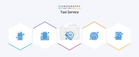 Illustration for Taxi Service 25 Blue icon pack including location pin. book cab. hours. transport. food - Royalty Free Image