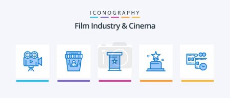 Illustration for Cenima Blue 5 Icon Pack Including movie reel. film reel. conference. oscar. award. Creative Icons Design - Royalty Free Image