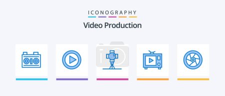 Téléchargez les illustrations : Video Production Blue 5 Icon Pack Including cinema. film. player. tv. movie. Creative Icons Design - en licence libre de droit